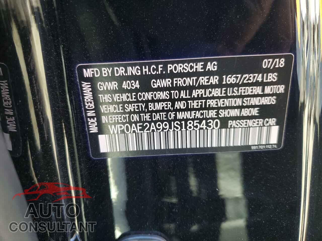 PORSCHE 911 2018 - WP0AE2A99JS185430