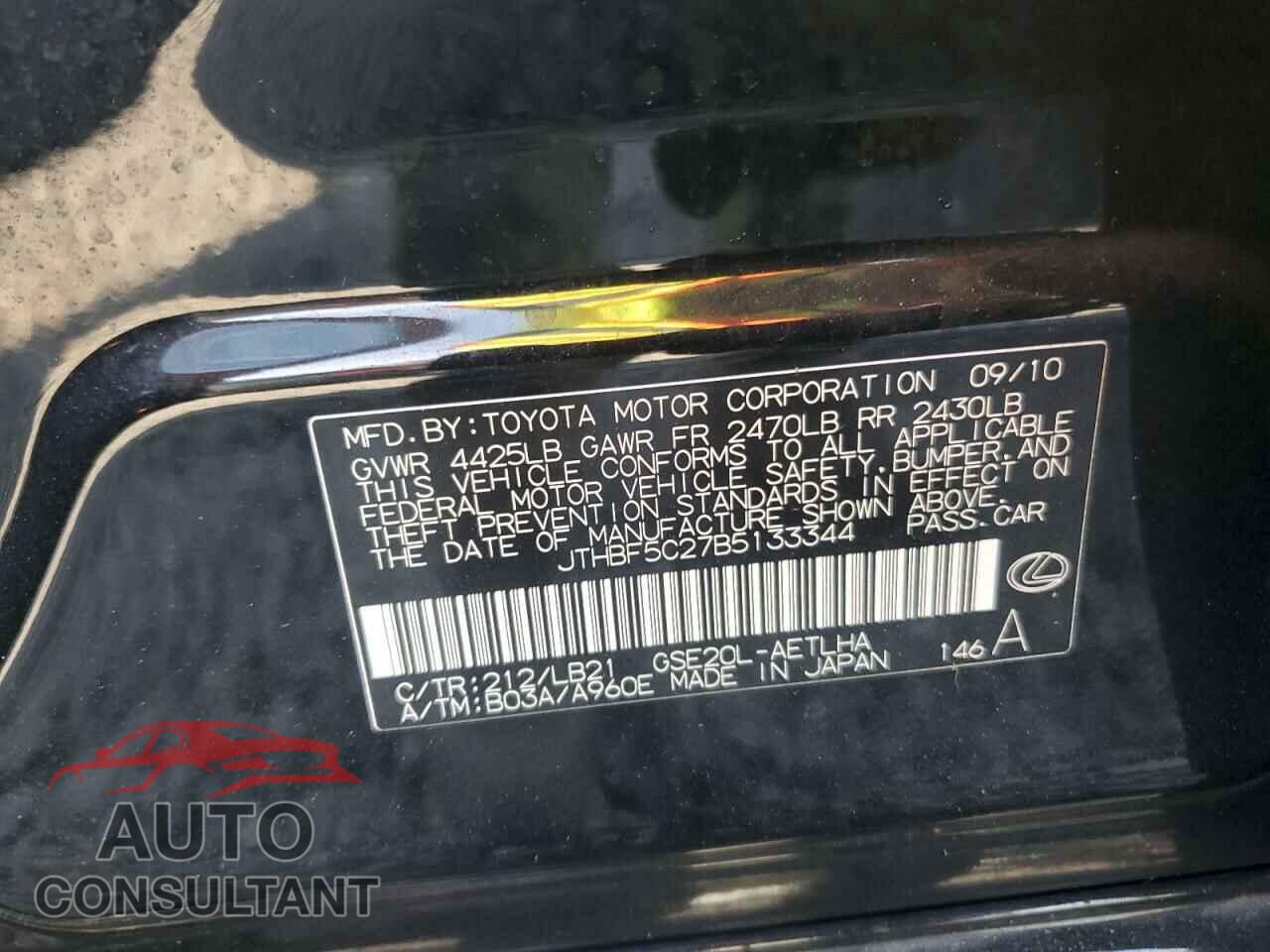 LEXUS IS 2011 - JTHBF5C27B5133344