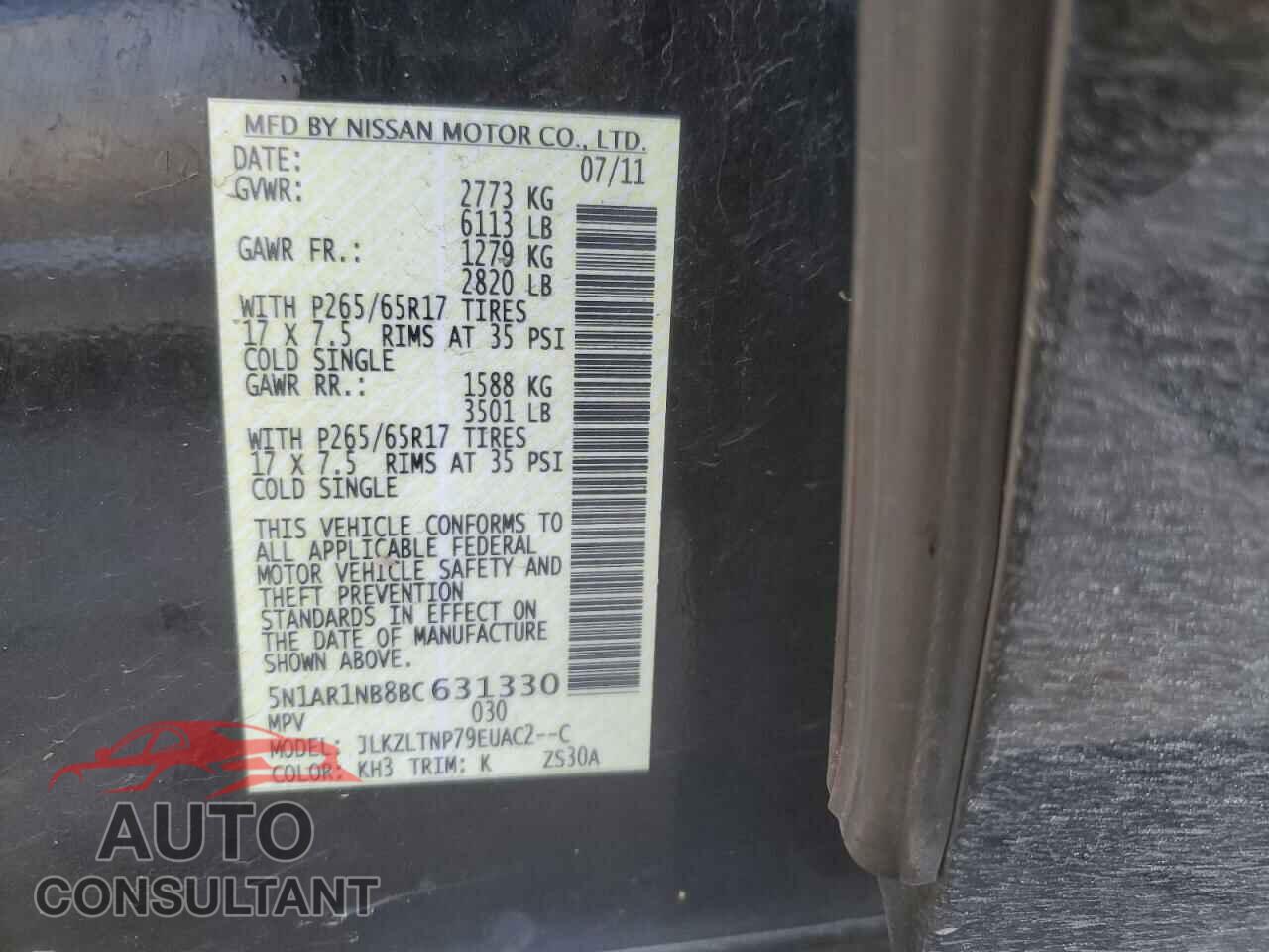 NISSAN PATHFINDER 2011 - 5N1AR1NB8BC631330