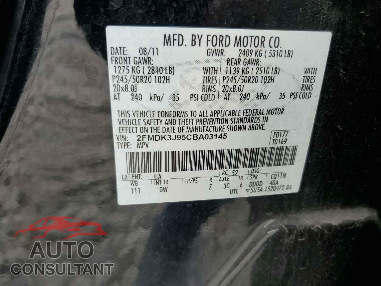FORD EDGE 2012 - 2FMDK3J95CBA03145