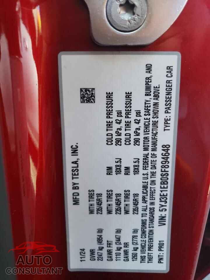 TESLA MODEL 3 2025 - 5YJ3E1EB0SF894648