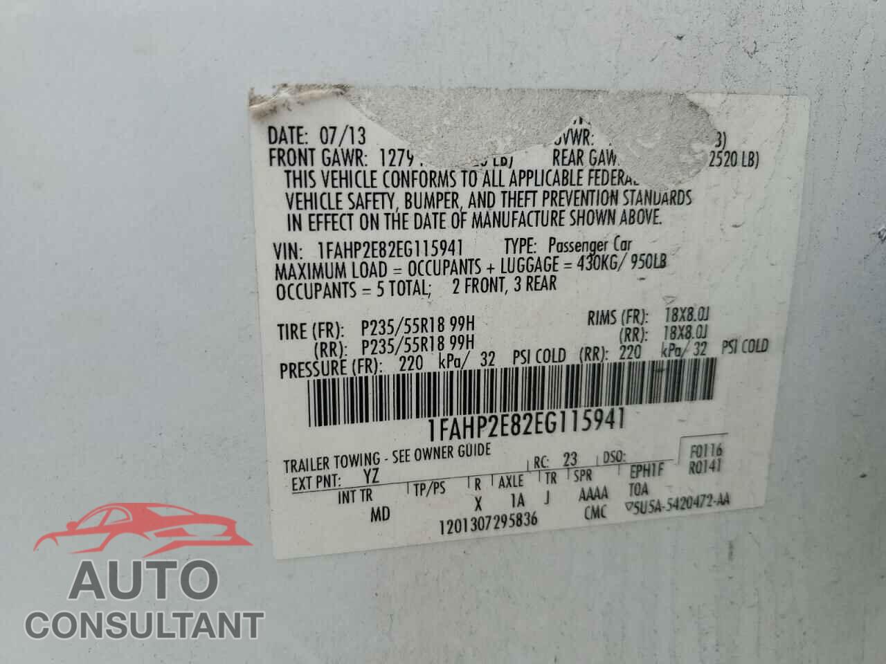 FORD TAURUS 2014 - 1FAHP2E82EG115941