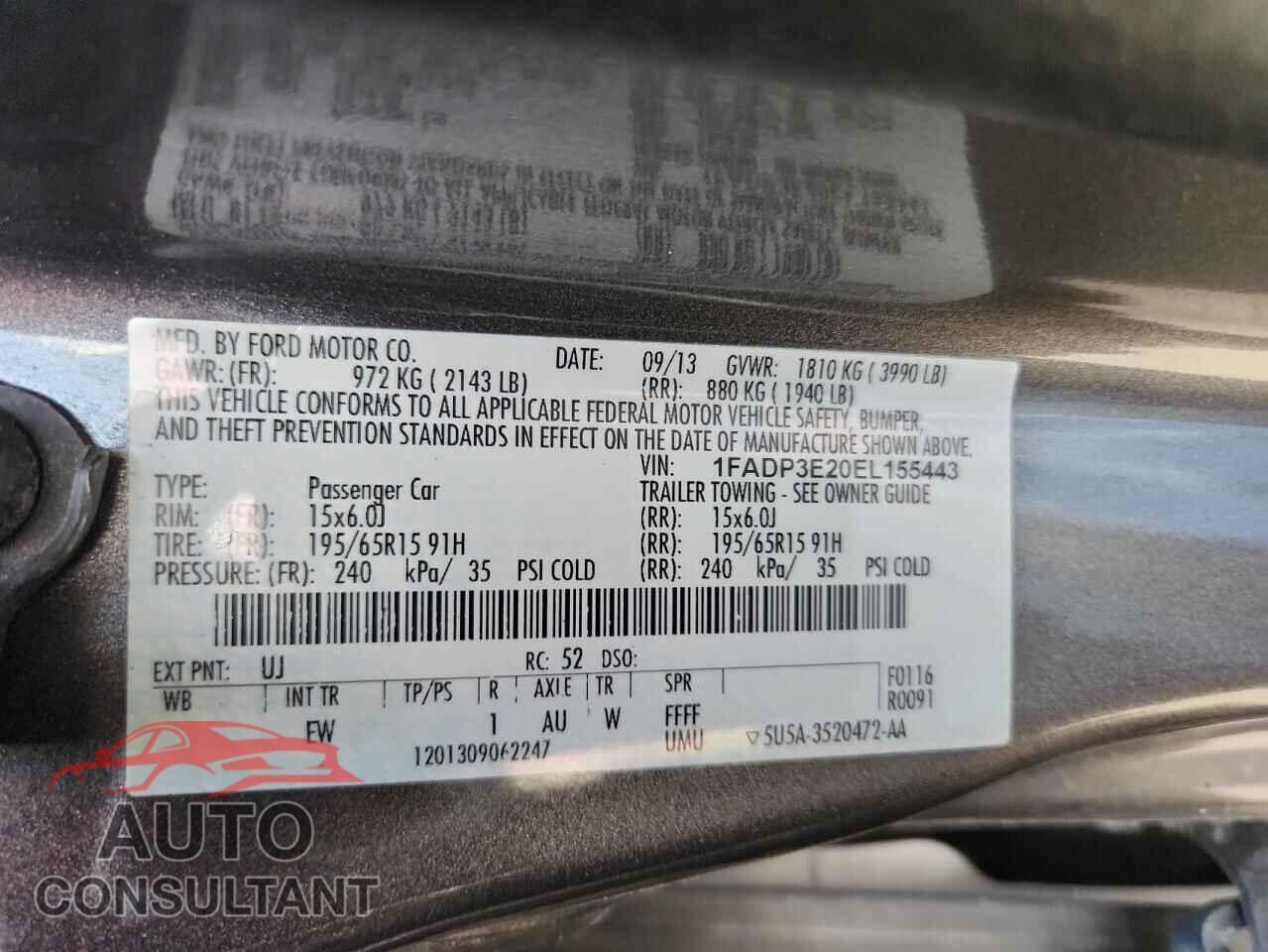 FORD FOCUS 2014 - 1FADP3E20EL155443