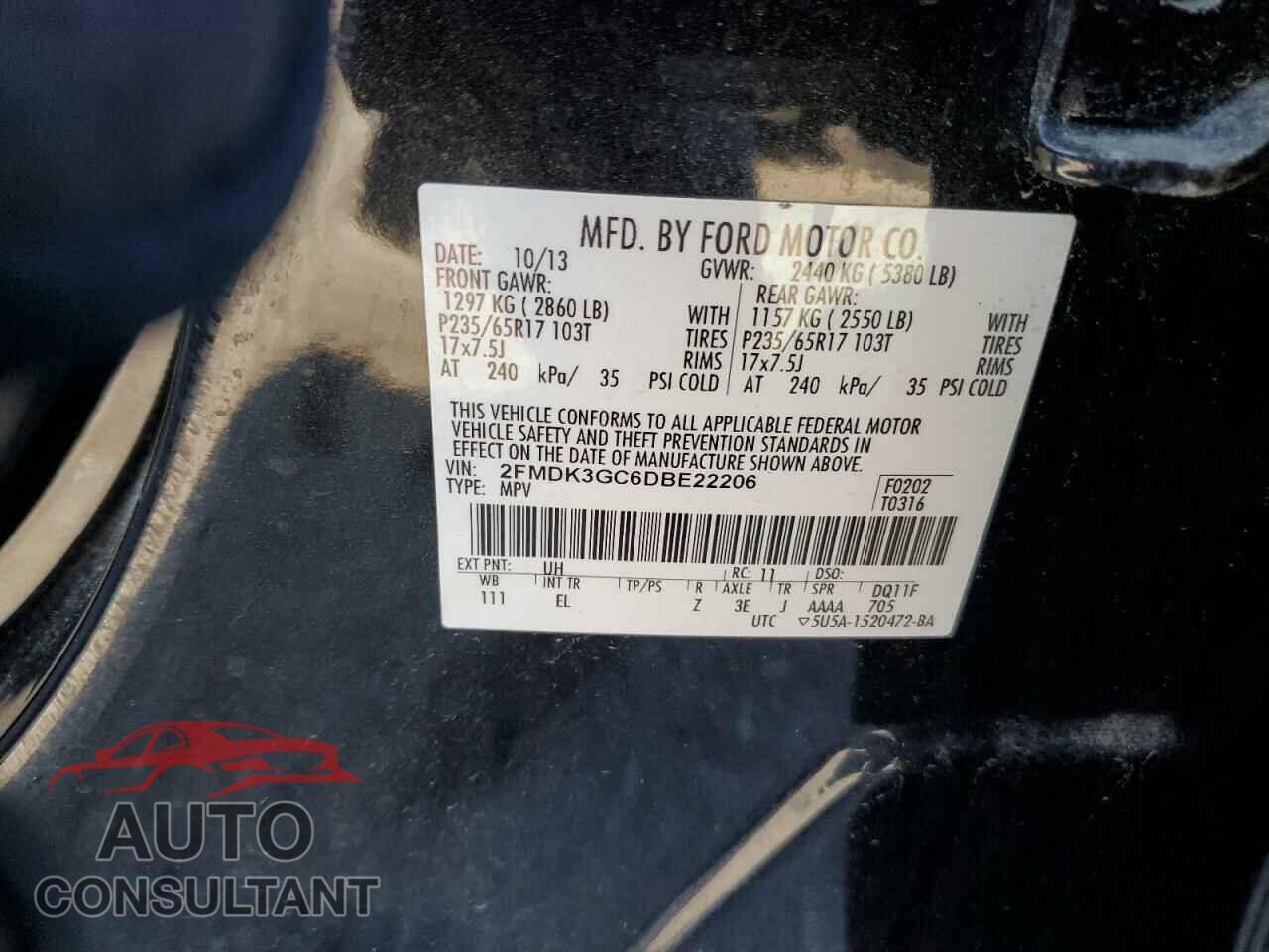 FORD EDGE 2013 - 2FMDK3GC6DBE22206