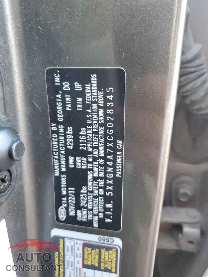 KIA OPTIMA 2012 - 5XXGN4A7XCG028345