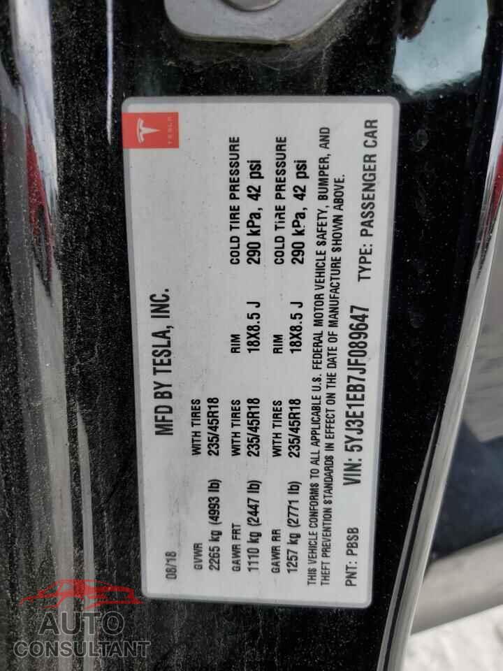 TESLA MODEL 3 2018 - 5YJ3E1EB7JF089647