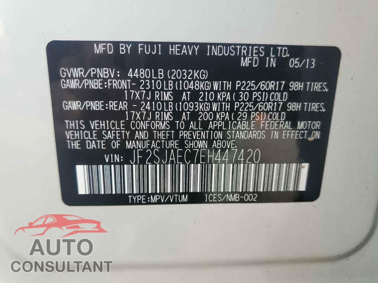 SUBARU FORESTER 2014 - JF2SJAEC7EH447420