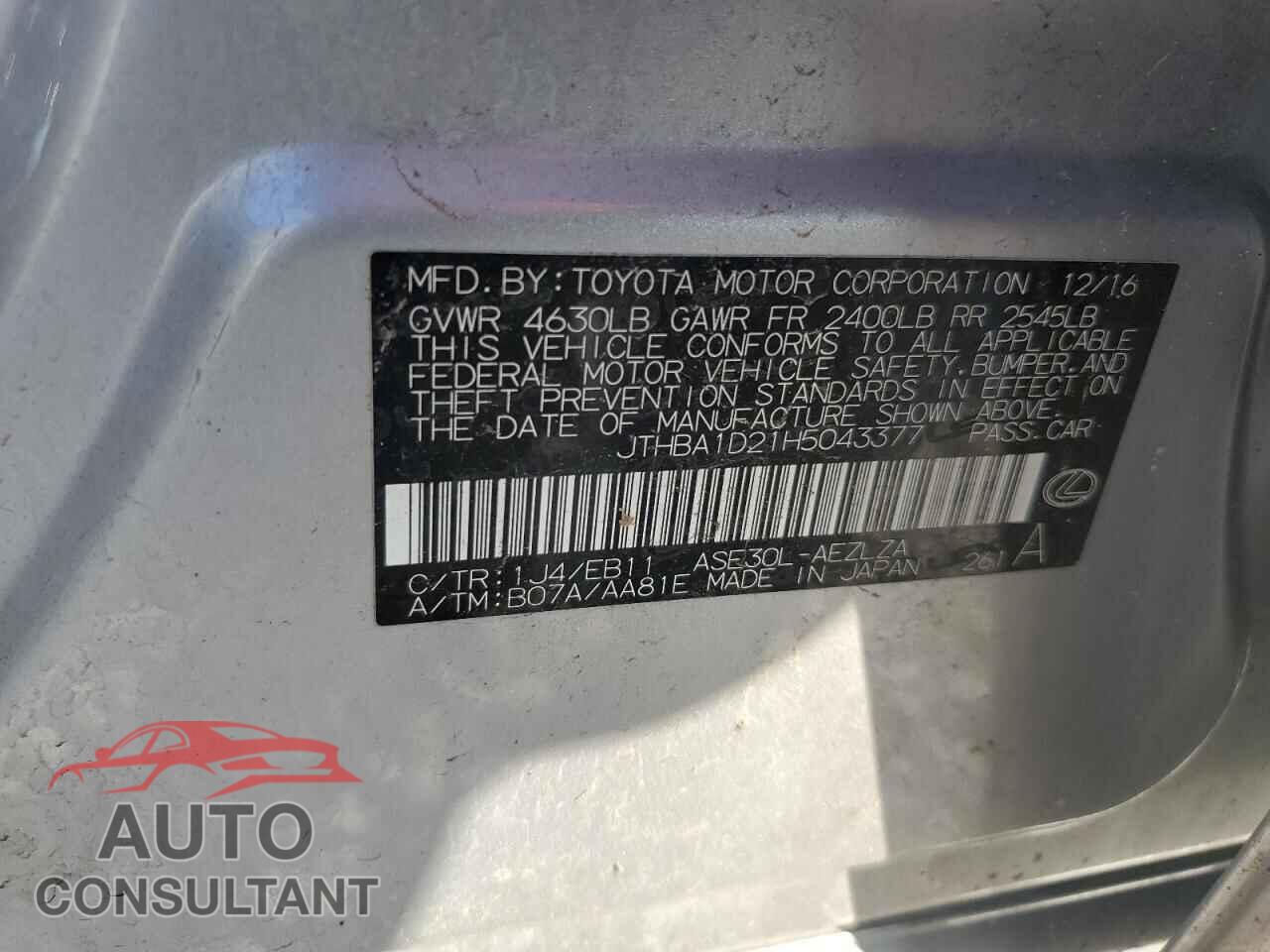 LEXUS IS 2017 - JTHBA1D21H5043377