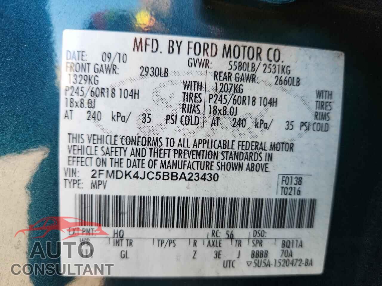 FORD EDGE 2011 - 2FMDK4JC5BBA23430