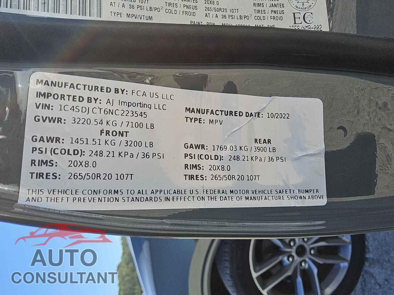 DODGE DURANGO 2022 - 1C4SDJCT6NC223545