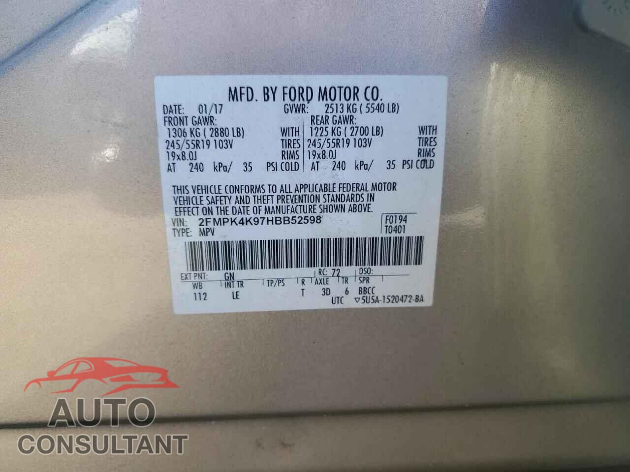 FORD EDGE 2017 - 2FMPK4K97HBB52598