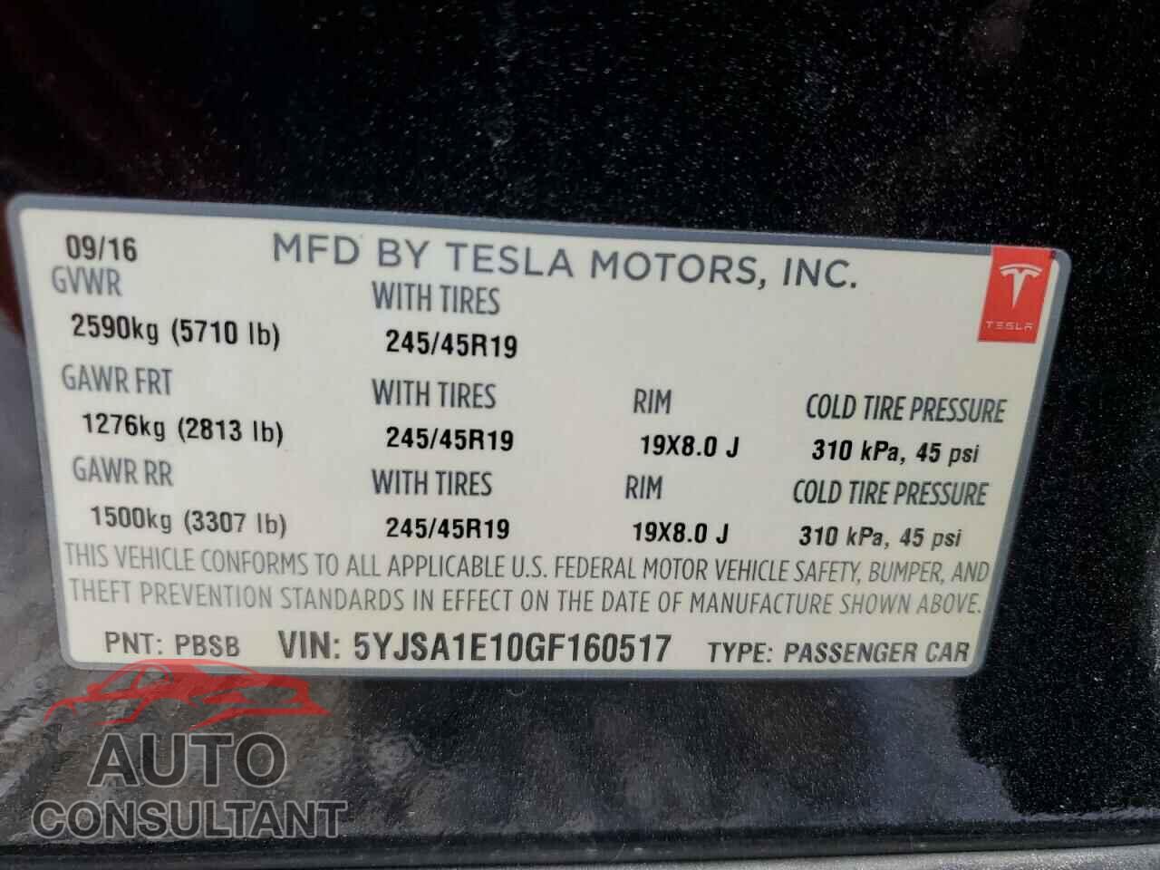 TESLA MODEL S 2016 - 5YJSA1E10GF160517