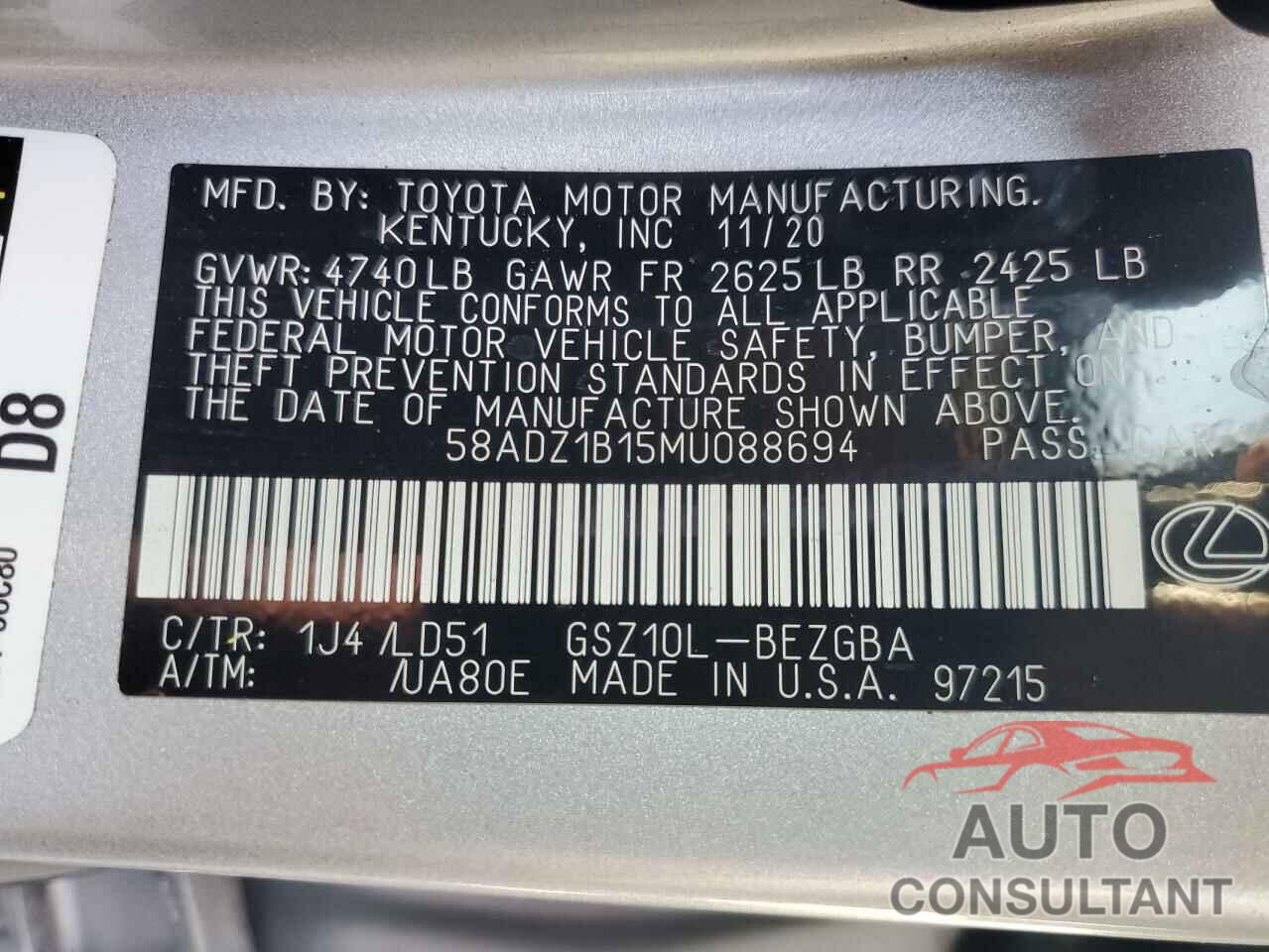LEXUS ES350 2021 - 58ADZ1B15MU088694