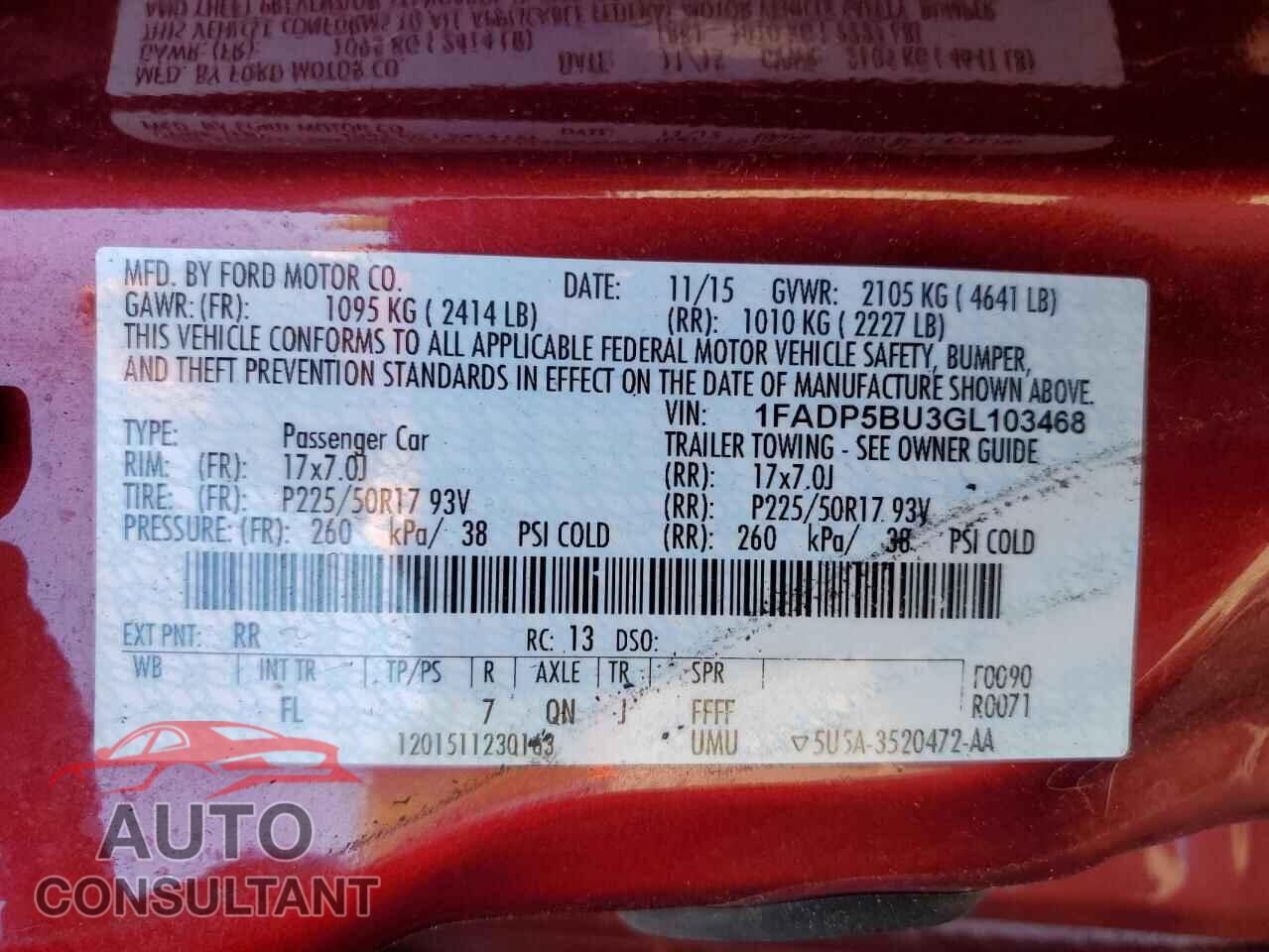 FORD CMAX 2016 - 1FADP5BU3GL103468
