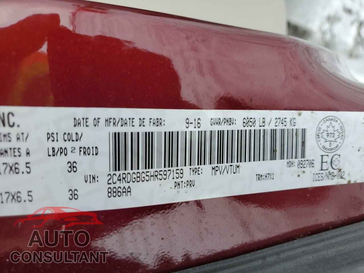 DODGE CARAVAN 2017 - 2C4RDGBG5HR597159