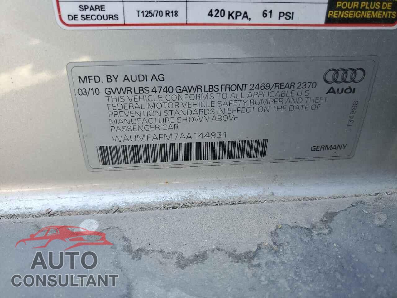 AUDI A3 2010 - WAUMFAFM7AA144931