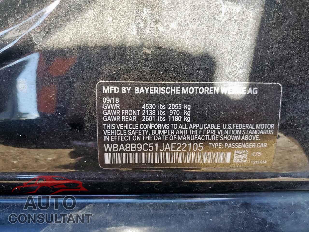 BMW 3 SERIES 2018 - WBA8B9C51JAE22105