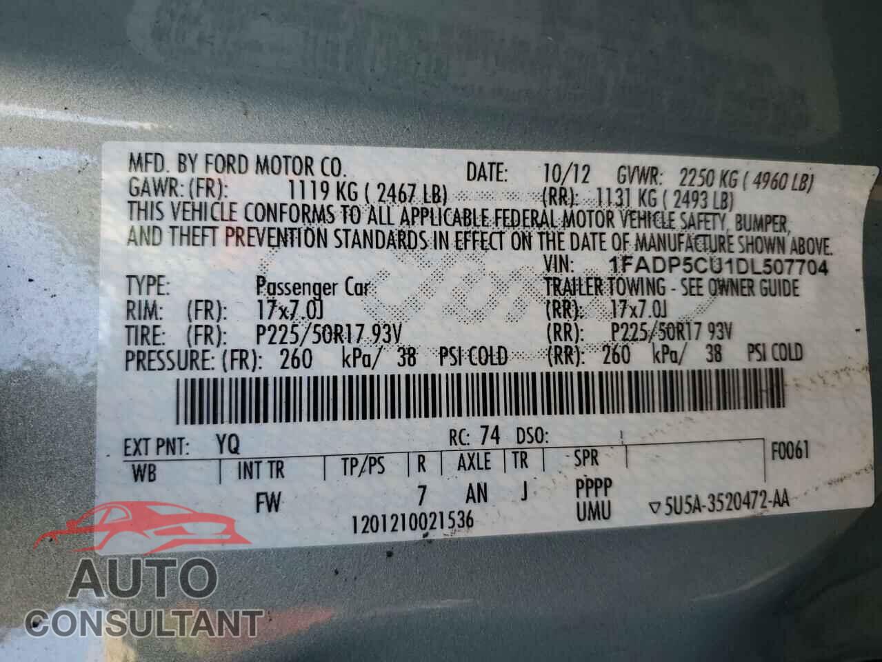 FORD CMAX 2013 - 1FADP5CU1DL507704