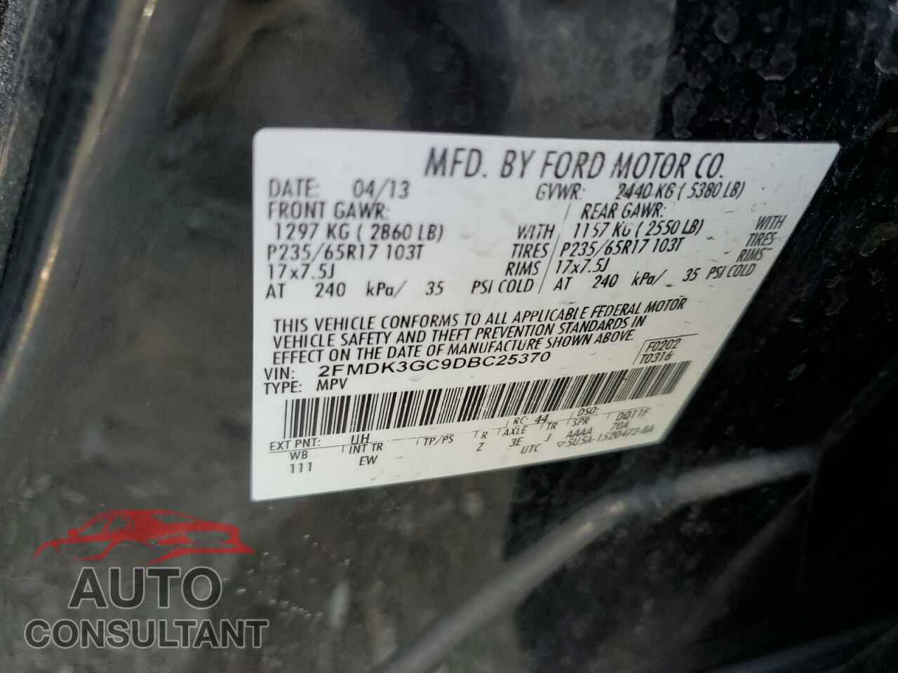 FORD EDGE 2013 - 2FMDK3GC9DBC25370