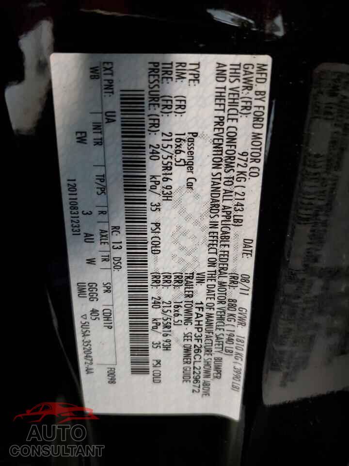 FORD FOCUS 2012 - 1FAHP3F26CL229672