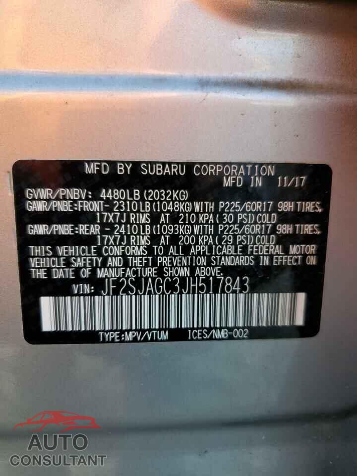 SUBARU FORESTER 2018 - JF2SJAGC3JH517843