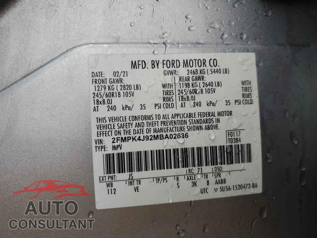 FORD EDGE 2021 - 2FMPK4J92MBA02636