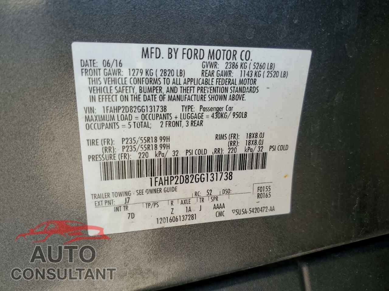 FORD TAURUS 2016 - 1FAHP2D82GG131738