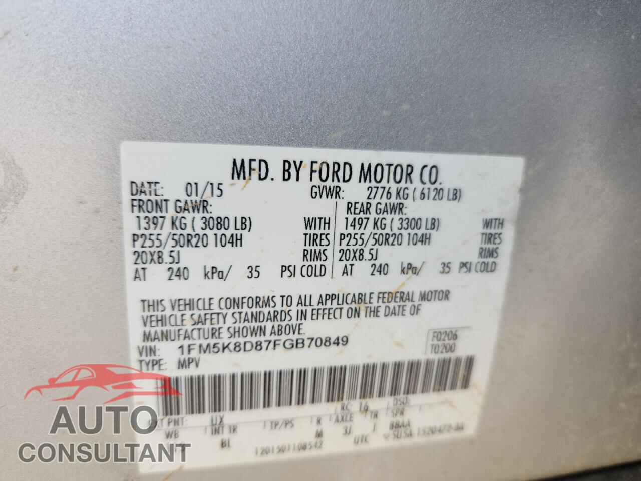 FORD EXPLORER 2015 - 1FM5K8D87FGB70849