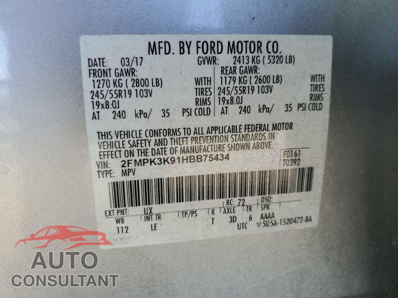 FORD EDGE 2017 - 2FMPK3K91HBB75434