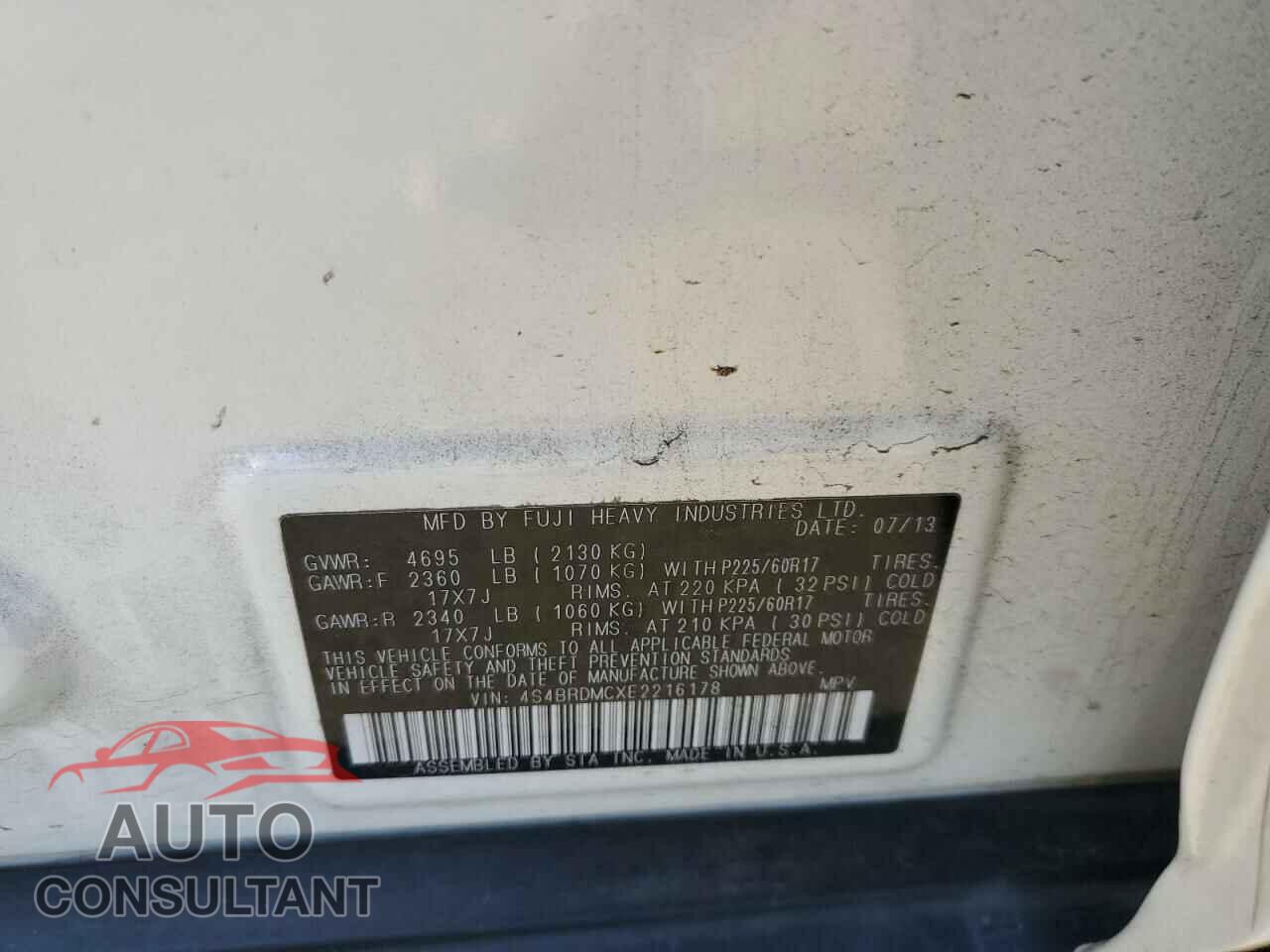 SUBARU OUTBACK 2014 - 4S4BRDMCXE2216178