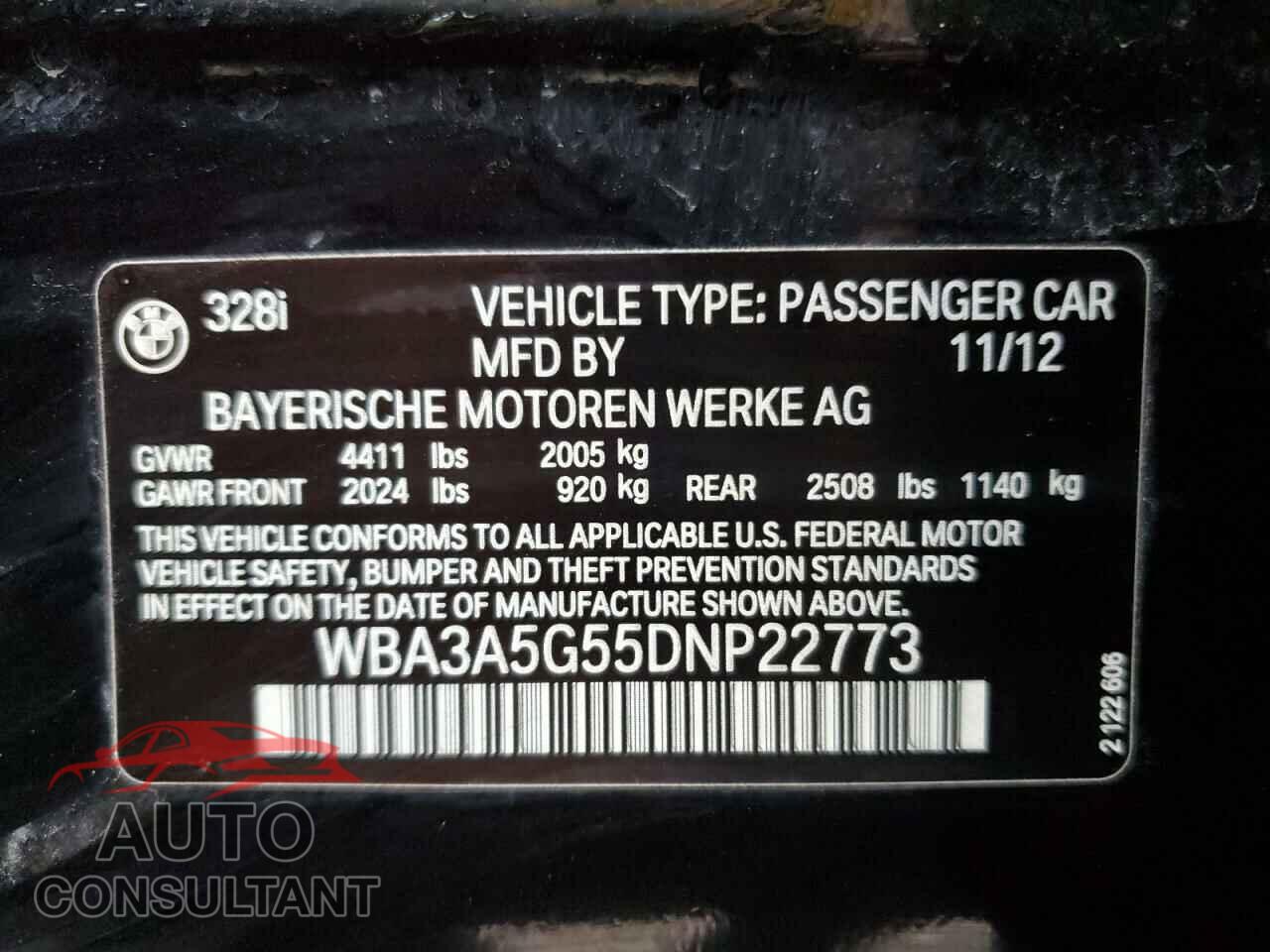 BMW 3 SERIES 2013 - WBA3A5G55DNP22773