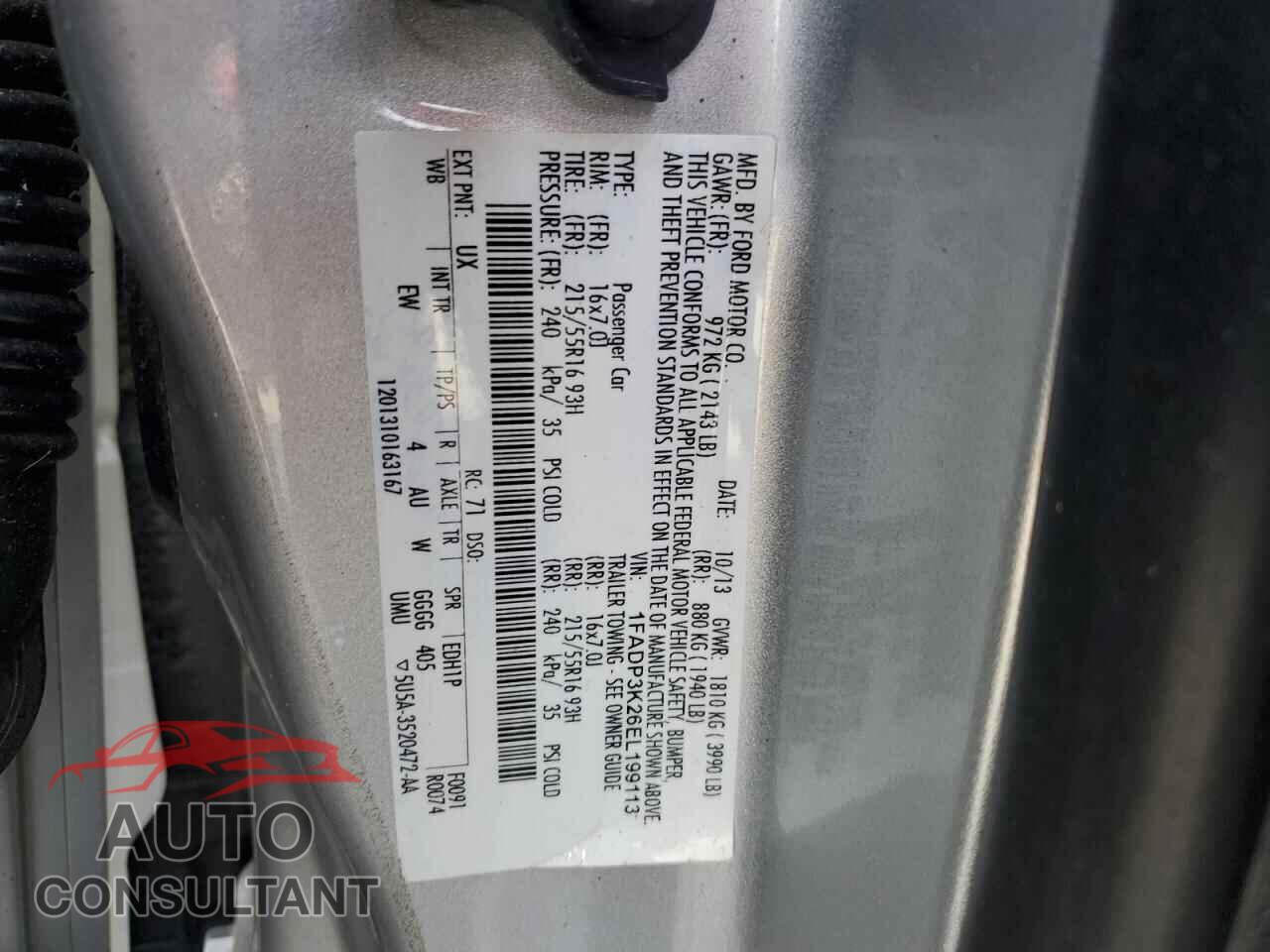 FORD FOCUS 2014 - 1FADP3K26EL199113