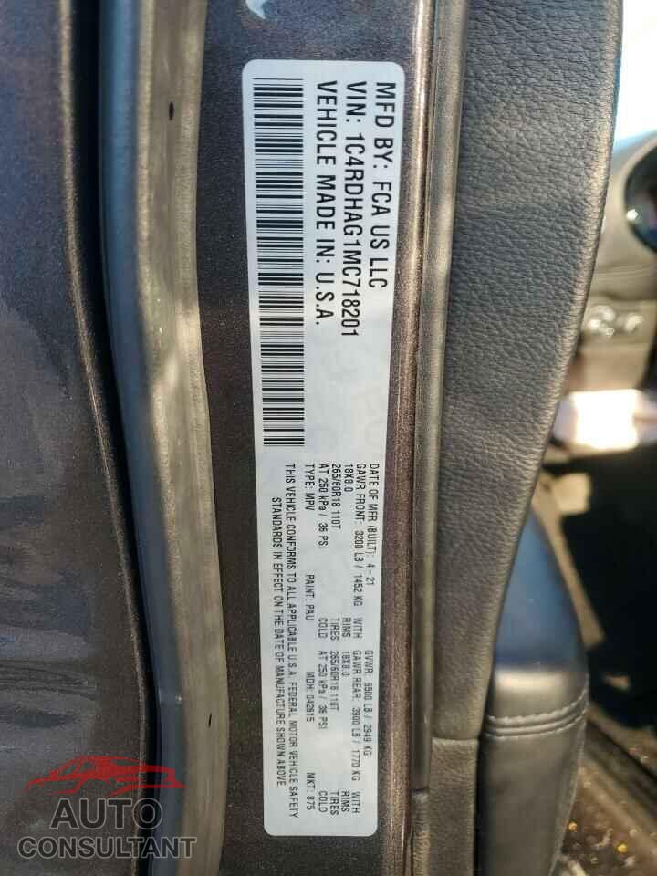 DODGE DURANGO 2021 - 1C4RDHAG1MC718201