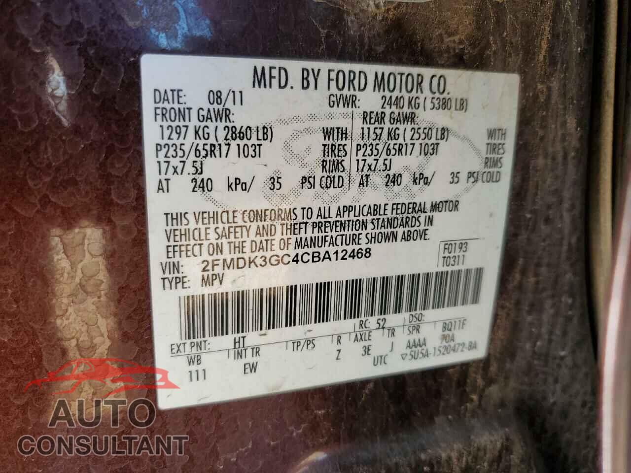 FORD EDGE 2012 - 2FMDK3GC4CBA12468