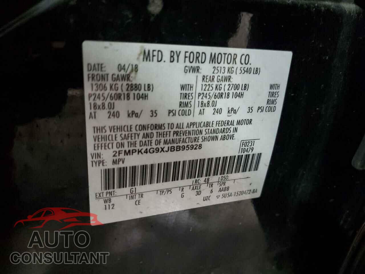FORD EDGE 2018 - 2FMPK4G9XJBB95928