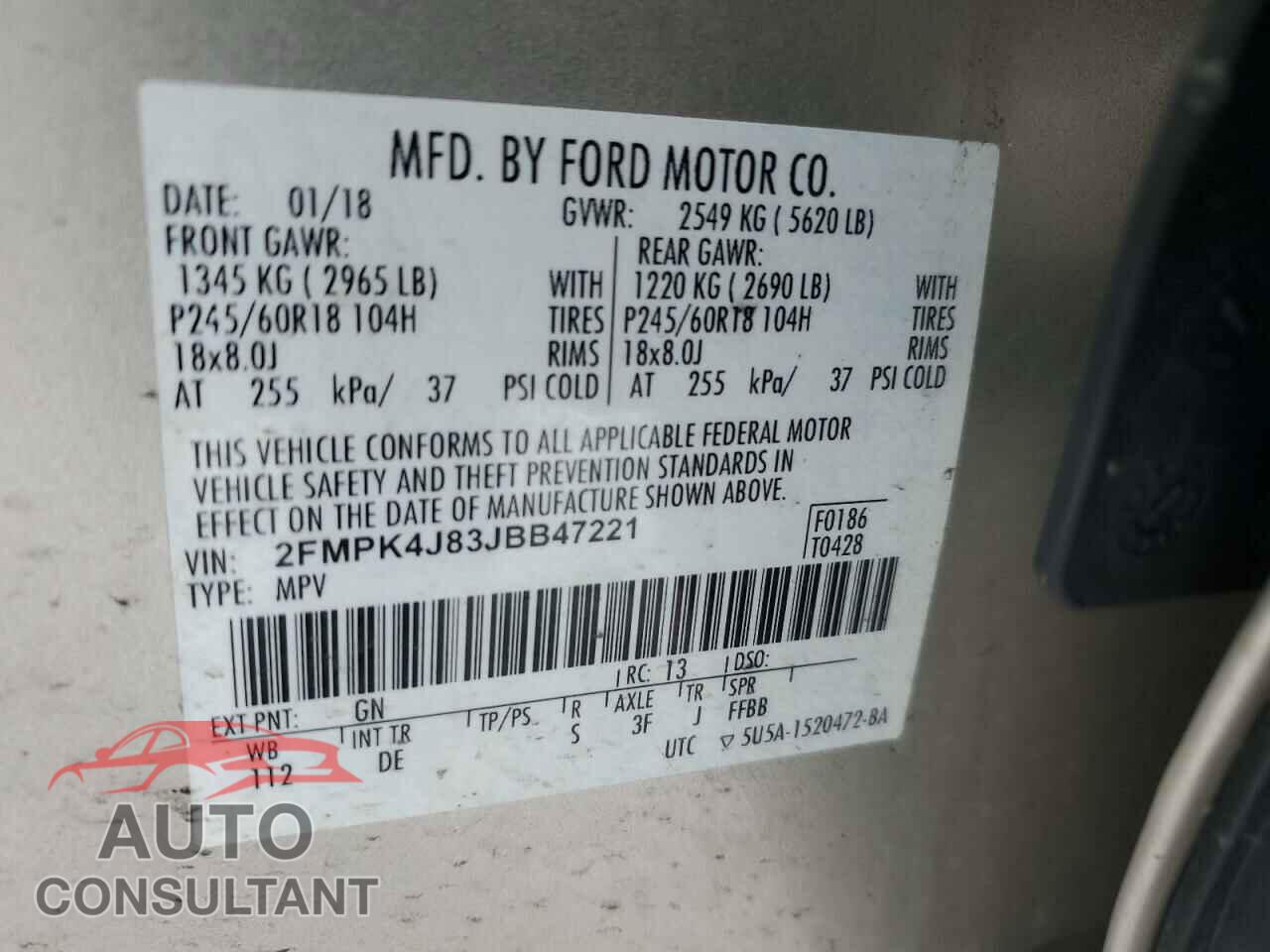 FORD EDGE 2018 - 2FMPK4J83JBB47221
