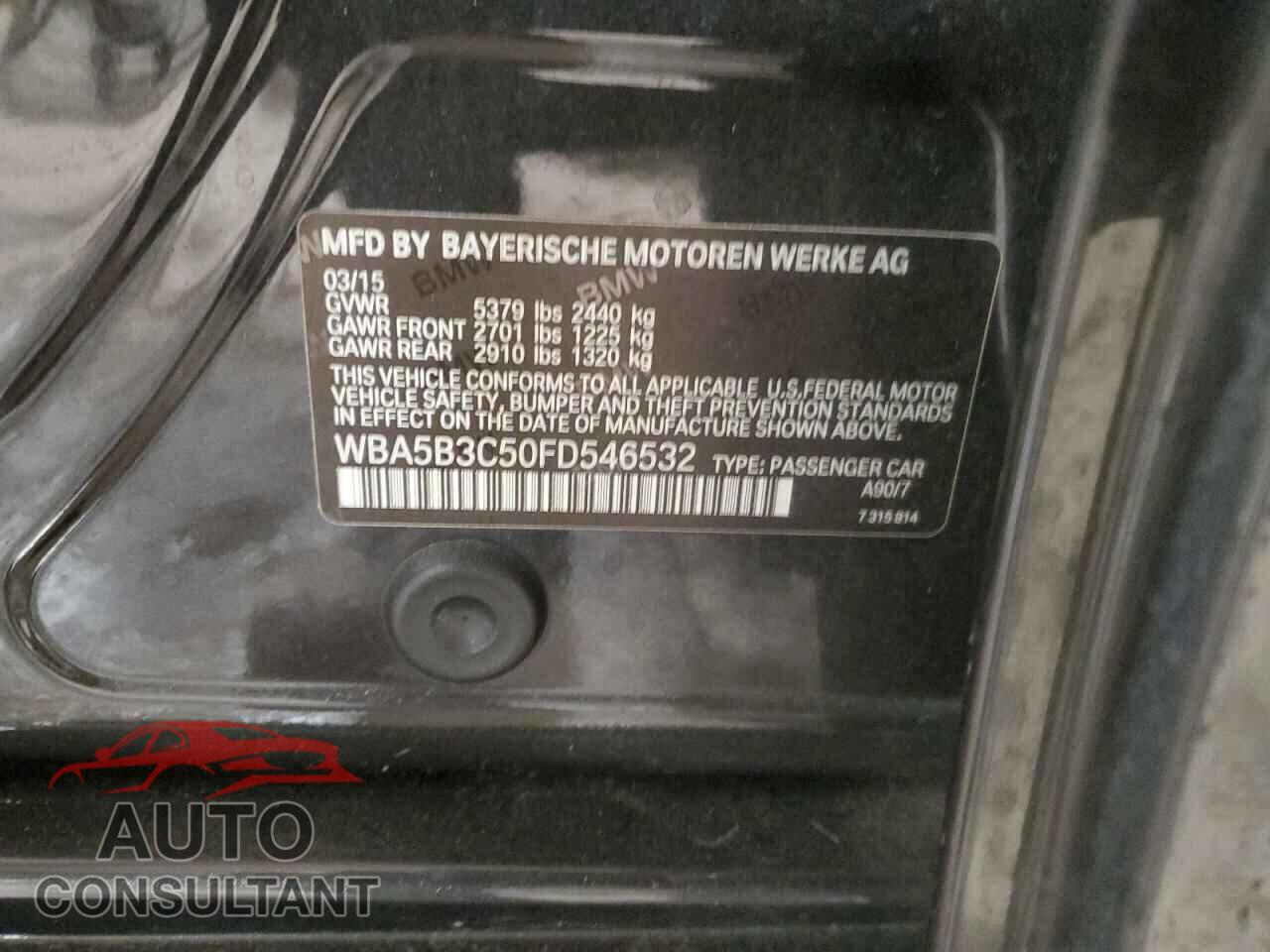 BMW 5 SERIES 2015 - WBA5B3C50FD546532