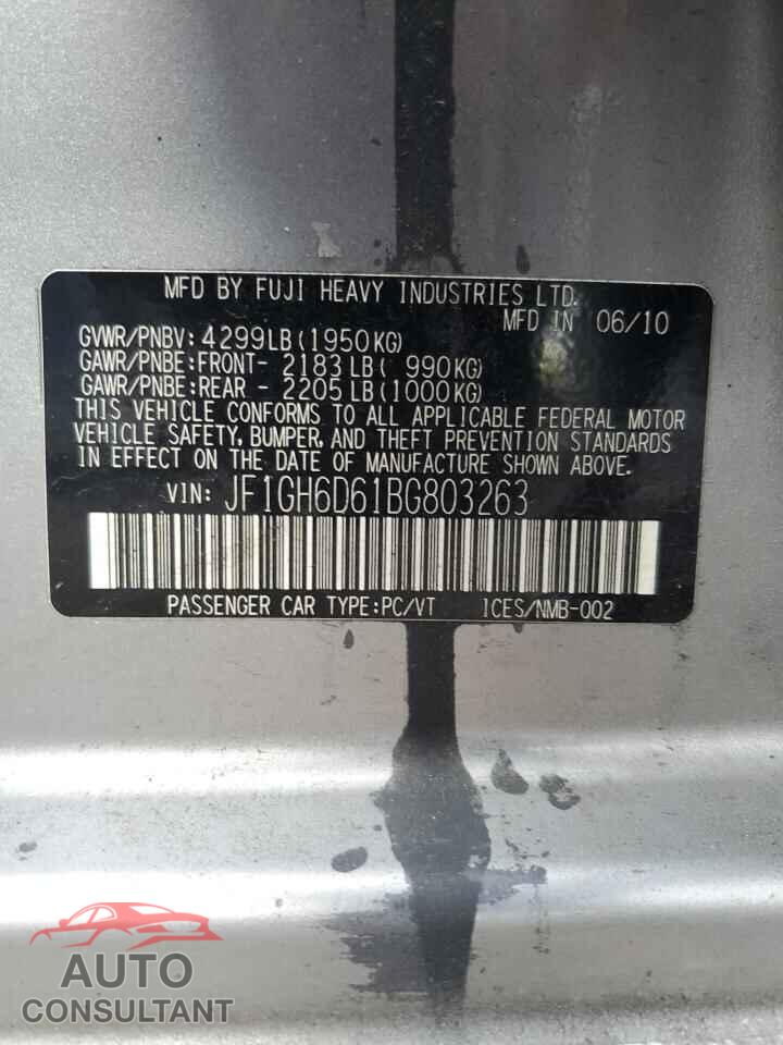SUBARU IMPREZA 2011 - JF1GH6D61BG803263