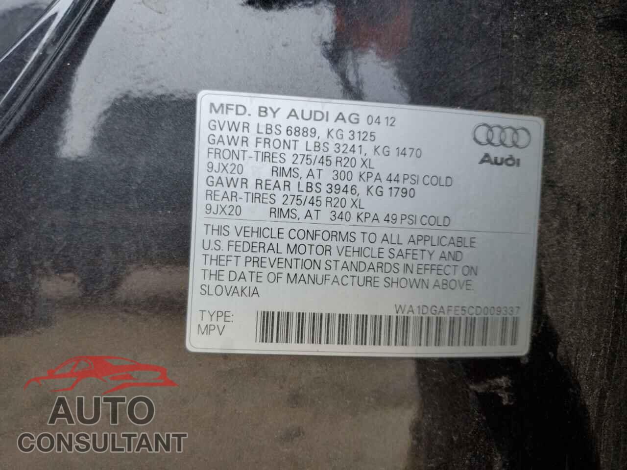 AUDI Q7 2012 - WA1DGAFE5CD009337