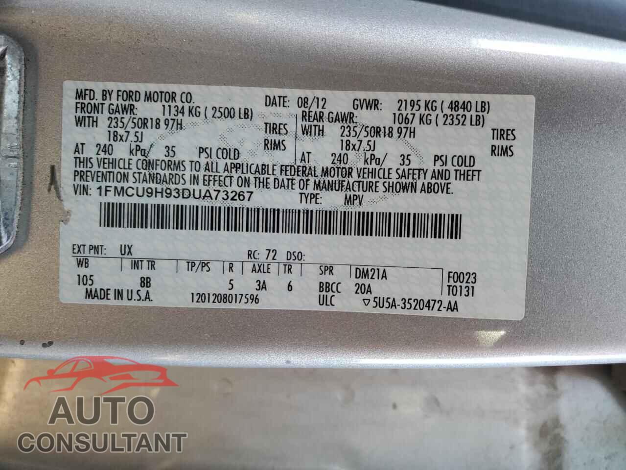 FORD ESCAPE 2013 - 1FMCU9H93DUA73267