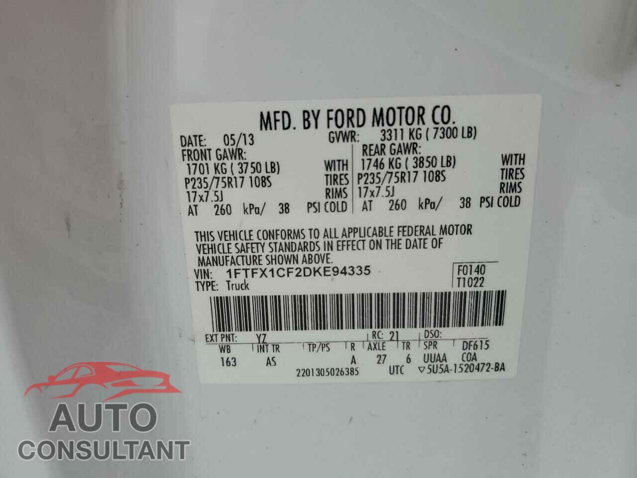 FORD F-150 2013 - 1FTFX1CF2DKE94335