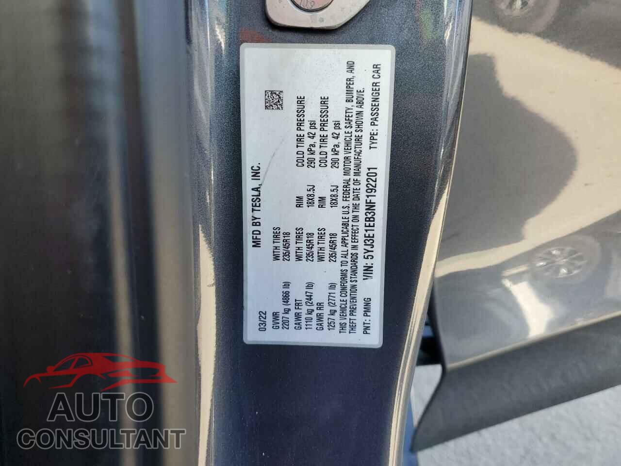 TESLA MODEL 3 2022 - 5YJ3E1EB3NF192201