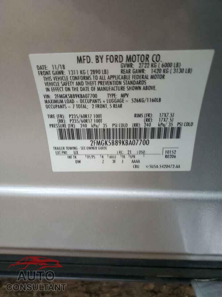 FORD FLEX 2019 - 2FMGK5B89KBA07700