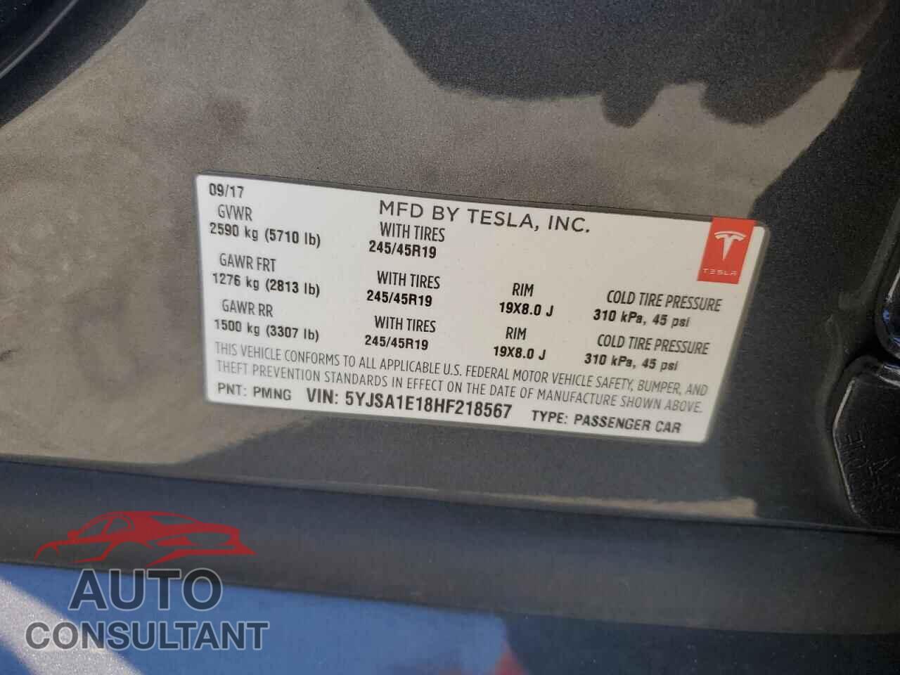 TESLA MODEL S 2017 - 5YJSA1E18HF218567