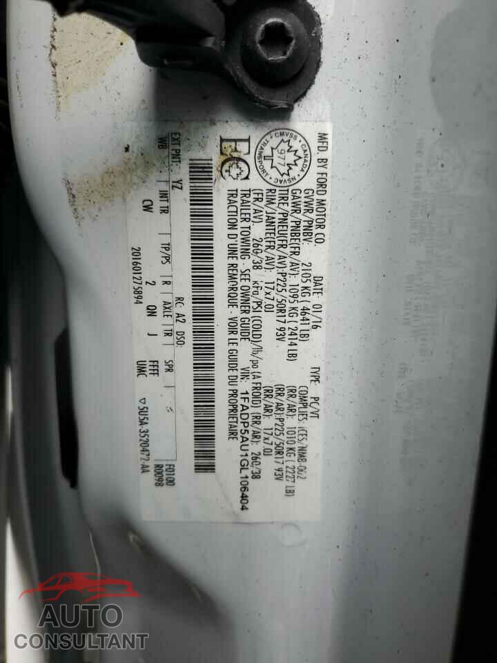 FORD CMAX 2016 - 1FADP5AU1GL106404