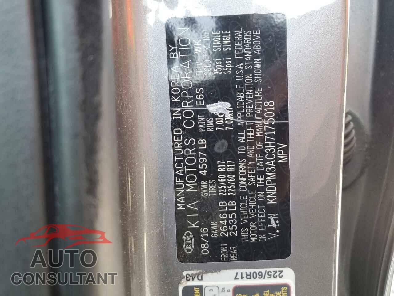 KIA SPORTAGE 2017 - KNDPM3AC3H7175018