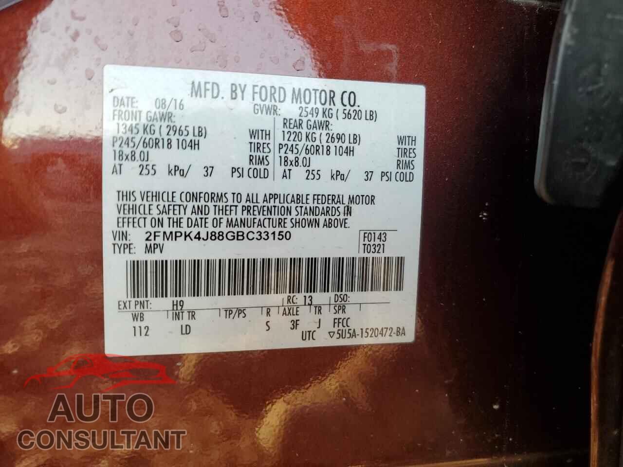 FORD EDGE 2016 - 2FMPK4J88GBC33150