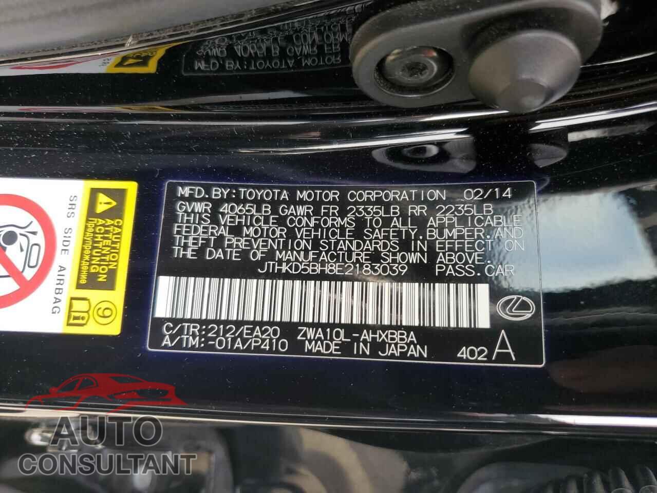 LEXUS CT 200 2014 - JTHKD5BH8E2183039
