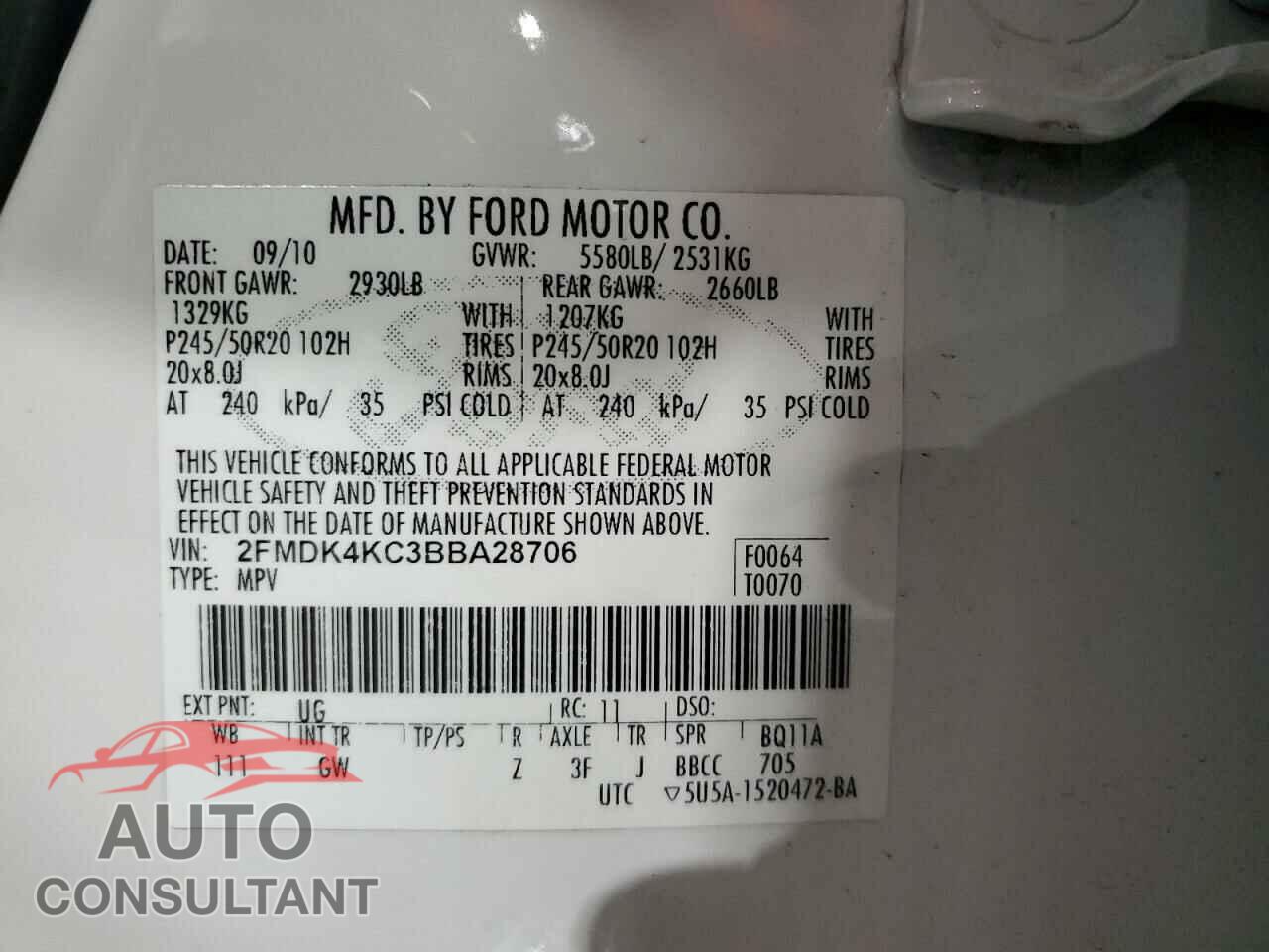 FORD EDGE 2011 - 2FMDK4KC3BBA28706