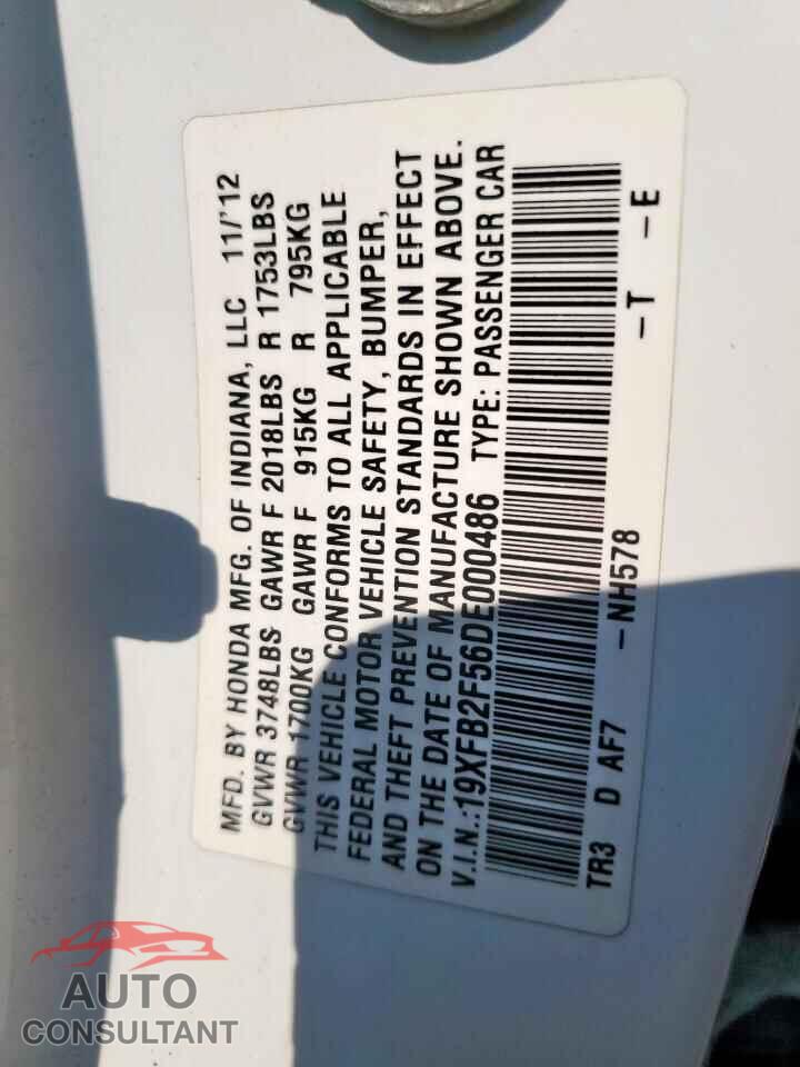 HONDA CIVIC 2013 - 19XFB2F56DE000486